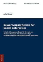 BEWERTUNGSKRITERIEN VON SOCIAL ENTERPRISES BEWERTUNGSKRITERIEN VON SOCIAL ENTERPRISES